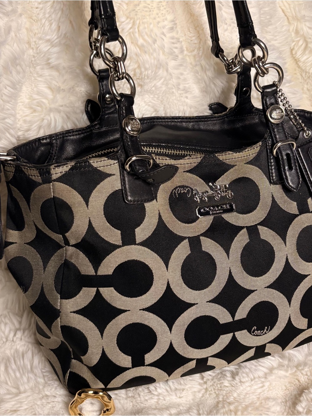 Coach Black and Taupe Signature Canvas Tote